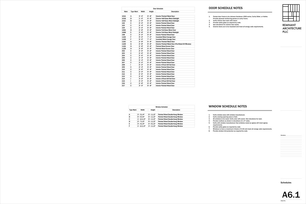 Construction Drawing Example Schedules